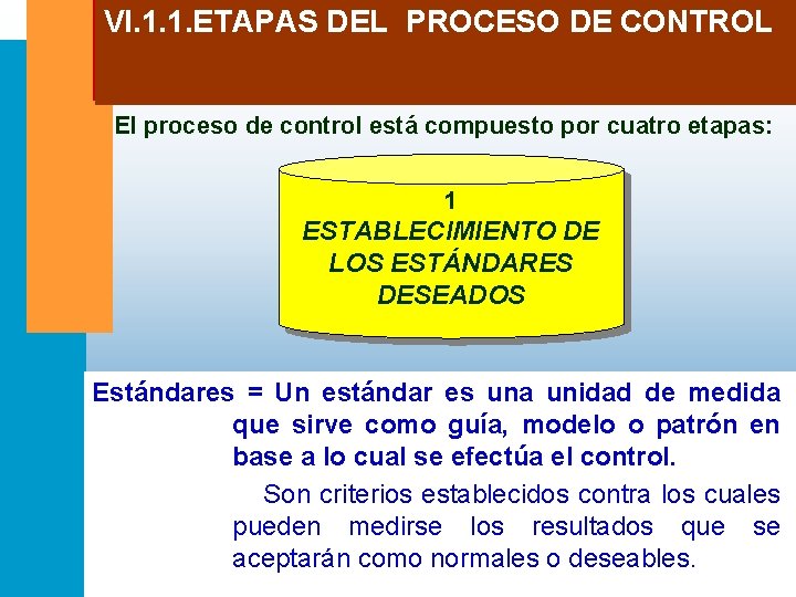VI. 1. 1. ETAPAS DEL PROCESO DE CONTROL El proceso de control está compuesto