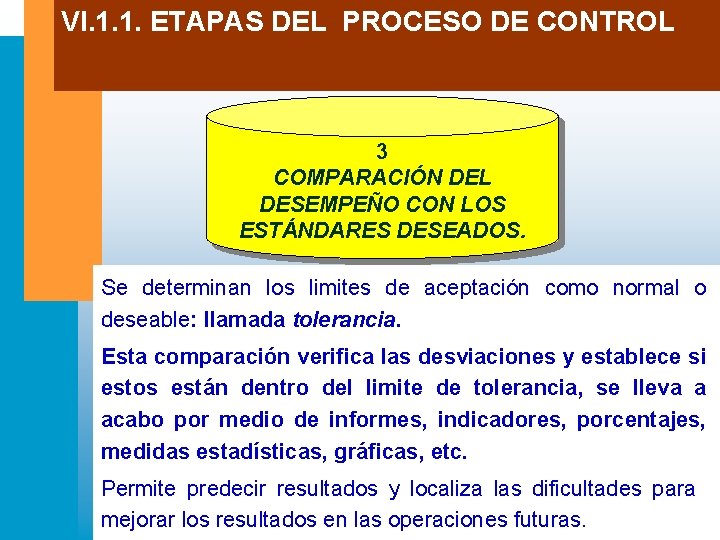 VI. 1. 1. ETAPAS DEL PROCESO DE CONTROL 3 COMPARACIÓN DEL DESEMPEÑO CON LOS