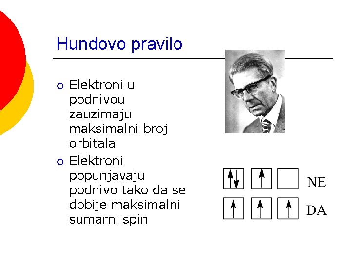 Hundovo pravilo ¡ ¡ Elektroni u podnivou zauzimaju maksimalni broj orbitala Elektroni popunjavaju podnivo