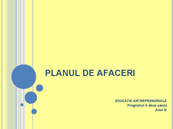 PLANUL DE AFACERI EDUCAȚIE ANTREPRENORIALĂ Programul A doua șansă Anul IV 