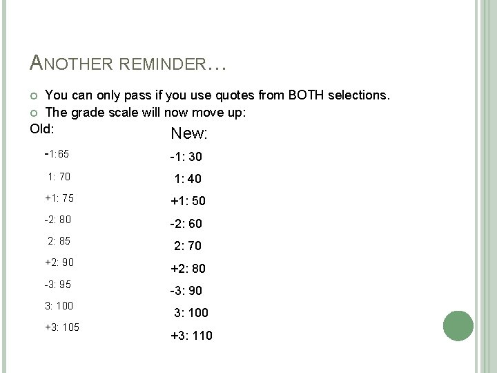 ANOTHER REMINDER… You can only pass if you use quotes from BOTH selections. The