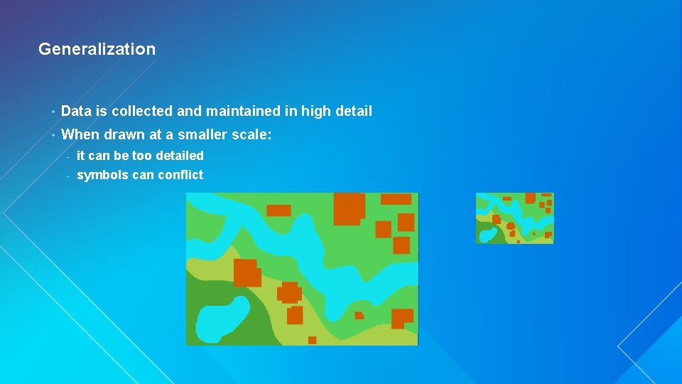 Generalization • Data is collected and maintained in high detail • When drawn at