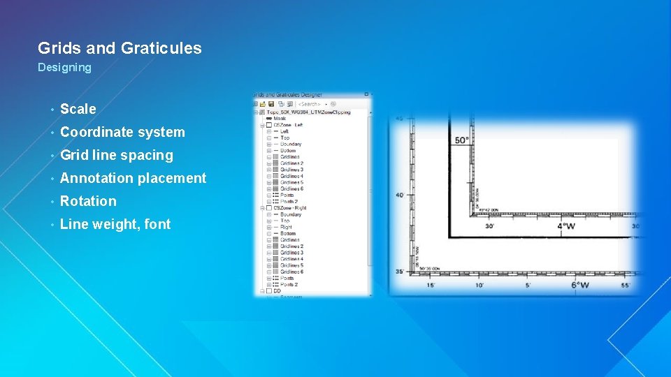 Grids and Graticules Designing • Scale • Coordinate system • Grid line spacing •