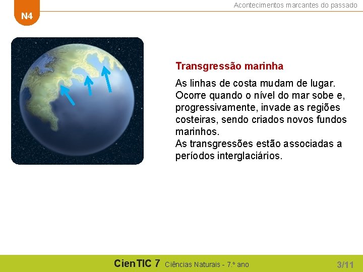 Acontecimentos marcantes do passado N 4 Transgressão marinha As linhas de costa mudam de