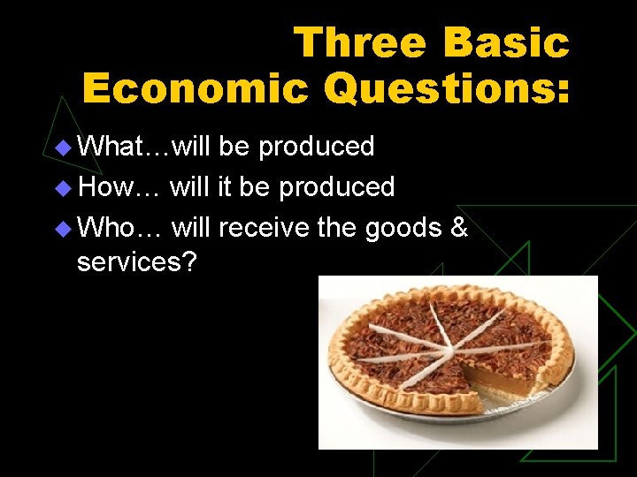 Three Basic Economic Questions: u What…will be produced u How… will it be produced
