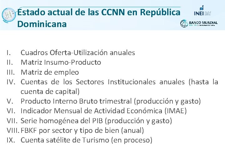 Estado actual de las CCNN en República Dominicana I. III. IV. Cuadros Oferta-Utilización anuales
