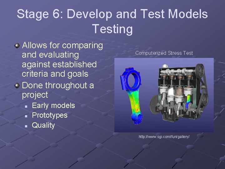 Stage 6: Develop and Test Models Testing Allows for comparing and evaluating against established