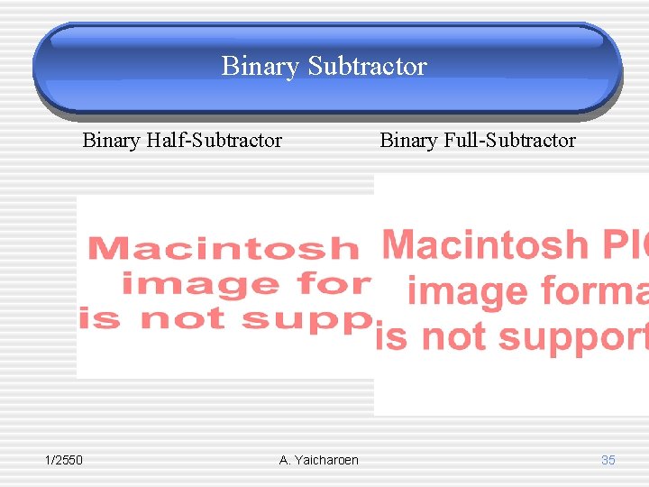 Binary Subtractor Binary Half-Subtractor 1/2550 A. Yaicharoen Binary Full-Subtractor 35 