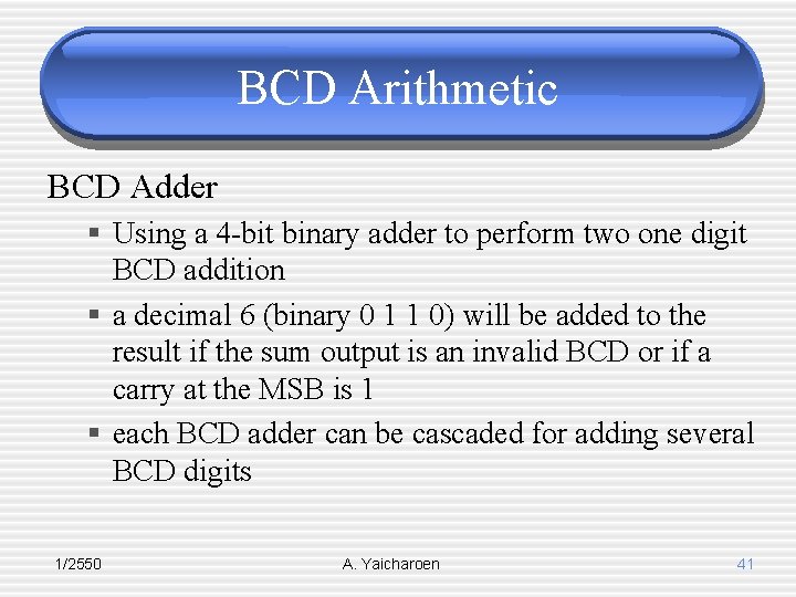 BCD Arithmetic BCD Adder § Using a 4 -bit binary adder to perform two