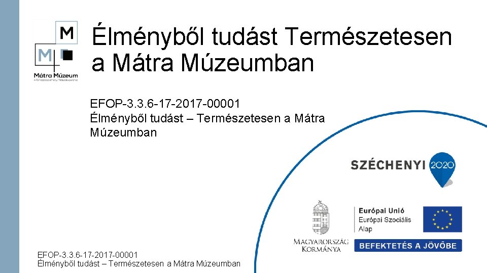 Élményből tudást Természetesen a Mátra Múzeumban EFOP-3. 3. 6 -17 -2017 -00001 Élményből tudást