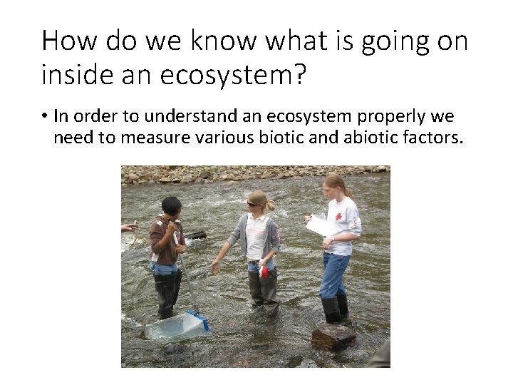 How do we know what is going on inside an ecosystem? • In order