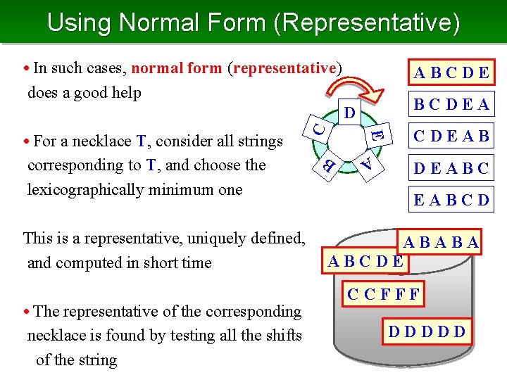 Using Normal Form (Representative) • In such cases, normal form (representative) does a good