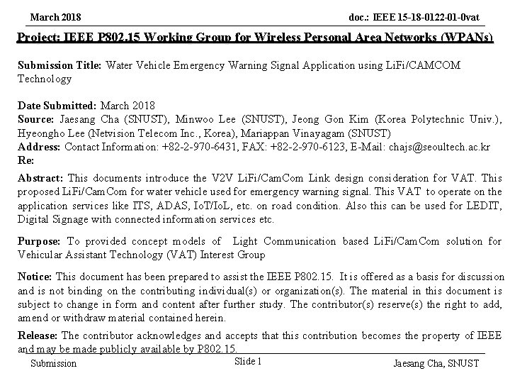 March 2018 doc. : IEEE 15 -18 -0122 -01 -0 vat Project: IEEE P