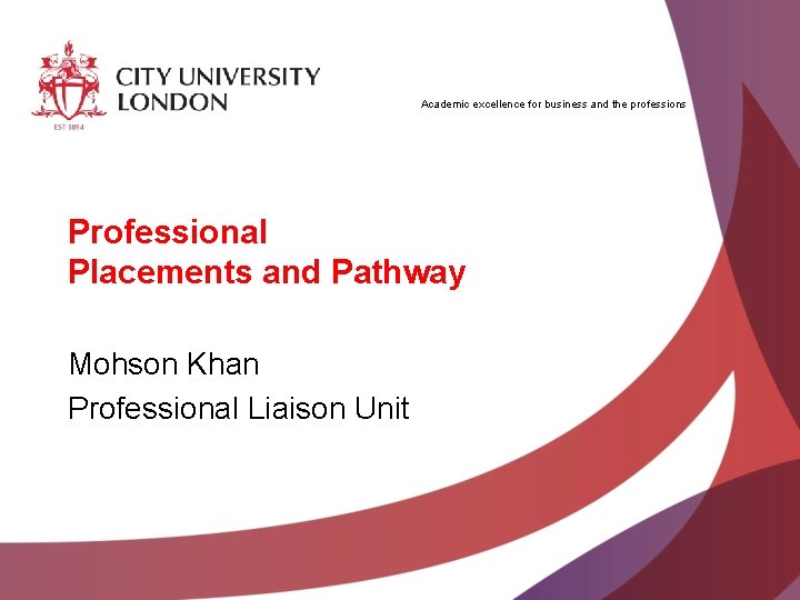 Academic excellence for business and the professions Professional Placements and Pathway Mohson Khan Professional