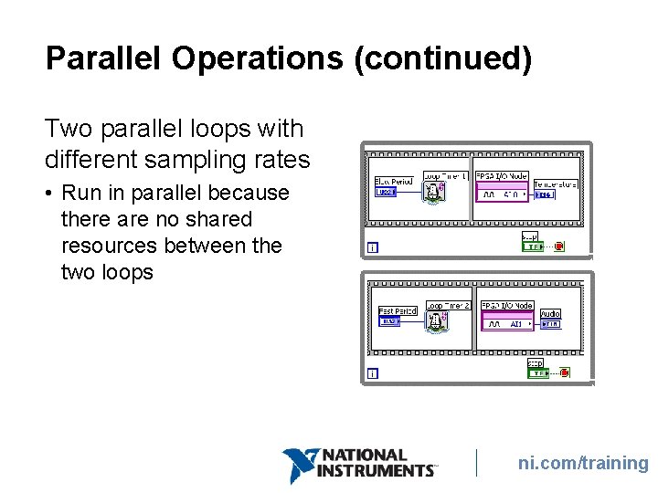 Parallel Operations (continued) Two parallel loops with different sampling rates • Run in parallel Parallel Operations (continued) Two parallel loops with different sampling rates • Run in parallel