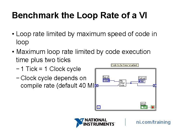 Benchmark the Loop Rate of a VI • Loop rate limited by maximum speed Benchmark the Loop Rate of a VI • Loop rate limited by maximum speed