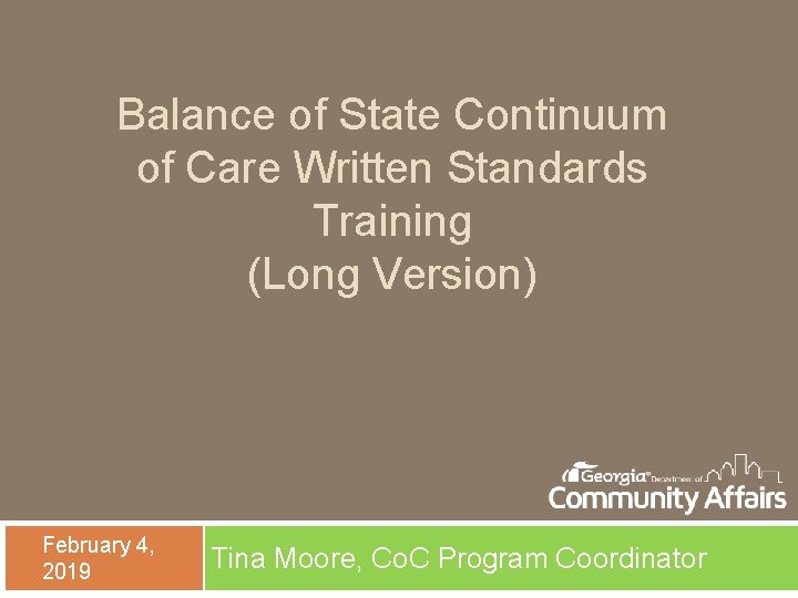 Balance of State Continuum of Care Written Standards