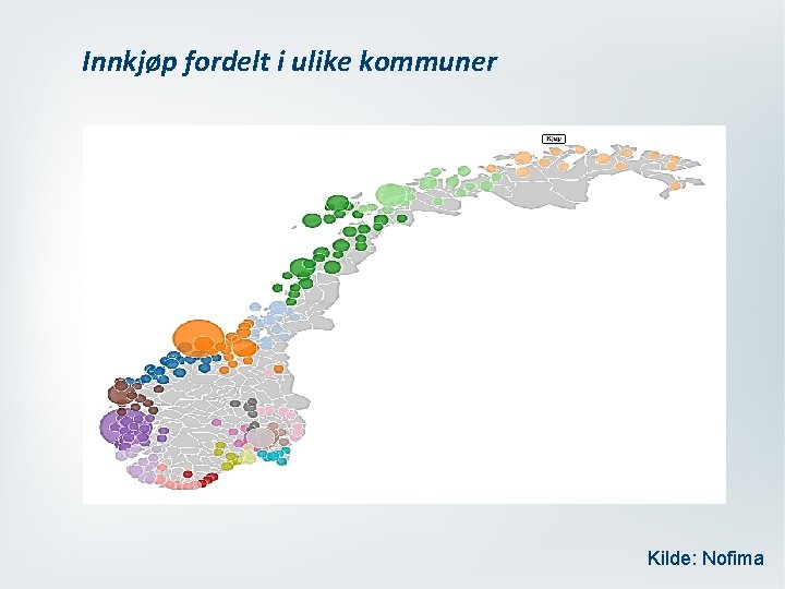 Innkjøp fordelt i ulike kommuner Kilde: Nofima 