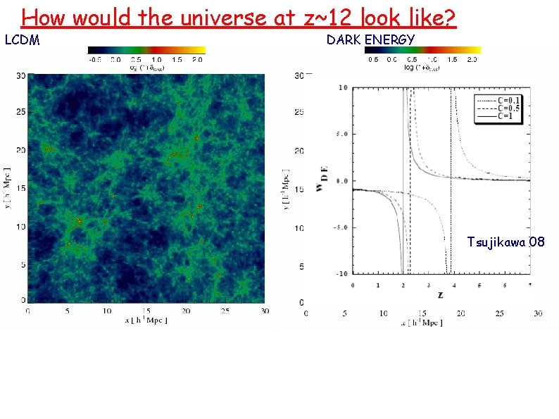 How would the universe at z~12 look like? LCDM DARK ENERGY Tsujikawa 08 