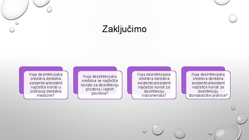 Zaključimo Koja dezinfekcijska sredstva dentalna asistentica/asistent najčešće koristi u ordinaciji dentalne medicine? Koja dezinfekcijska