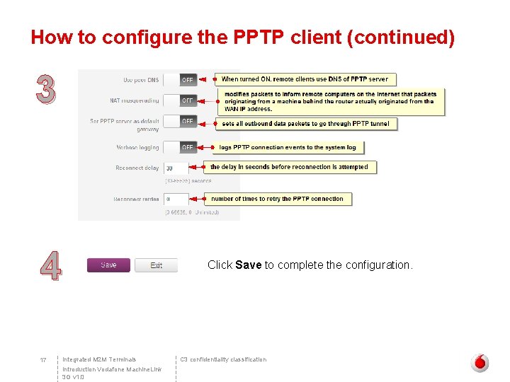 How to configure the PPTP client (continued) 3 4 17 Integrated M 2 M