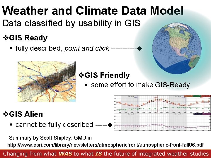 Weather and Climate Data Model Data classified by usability in GIS v. GIS Ready