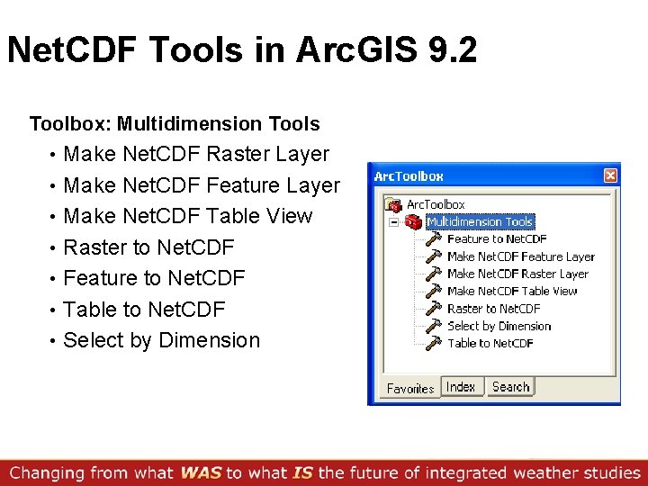 Net. CDF Tools in Arc. GIS 9. 2 Toolbox: Multidimension Tools • • Make