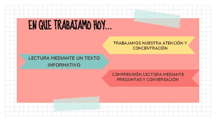 EN QUE TRABAJAMO HOY… TRABAJAMOS NUESTRA ATENCIÓN Y CONCENTRACIÓN LECTURA MEDIANTE UN TEXTO INFORMATIVO