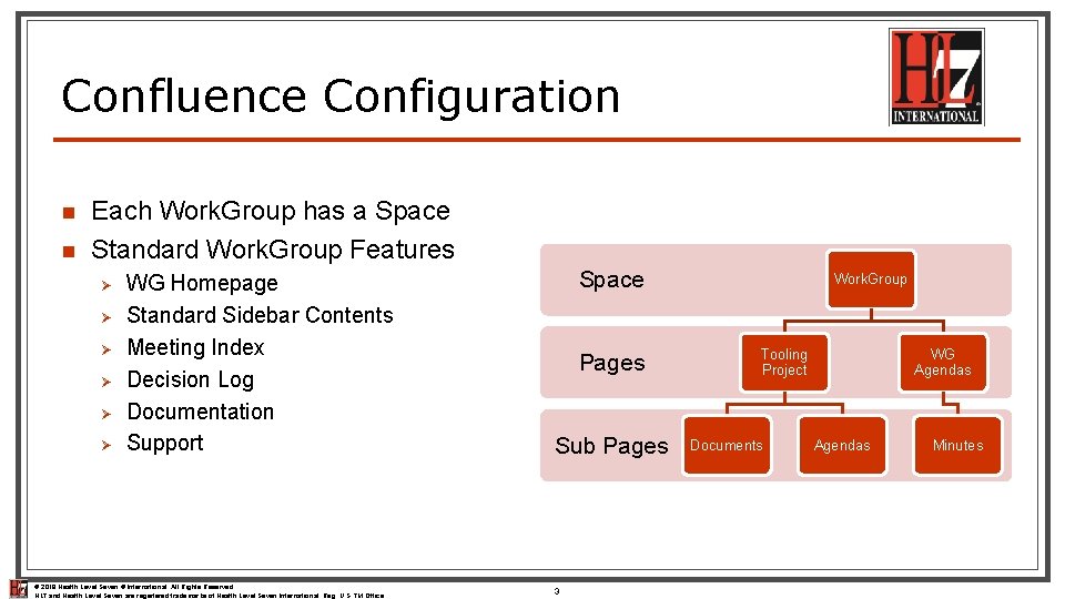 Confluence Configuration n n Each Work. Group has a Space Standard Work. Group Features