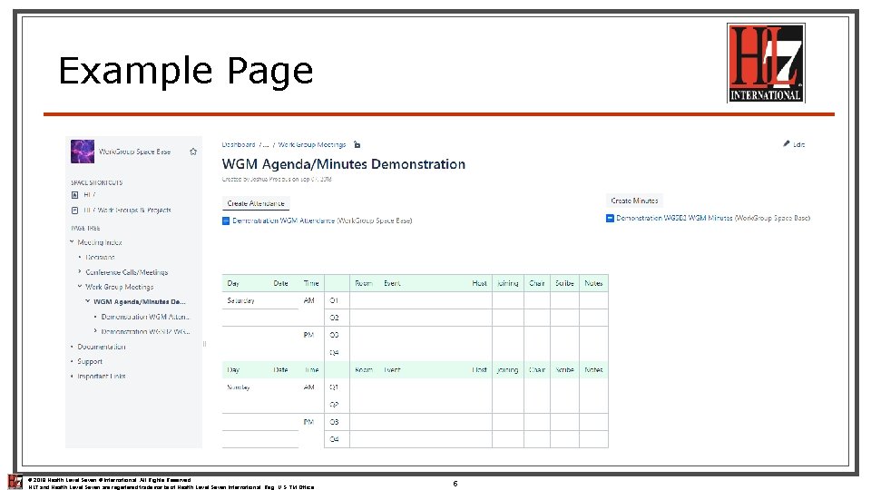 Example Page © 2018 Health Level Seven ® International. All Rights Reserved. HL 7