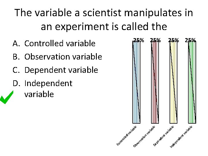 The variable a scientist manipulates in an experiment is called the e nd e