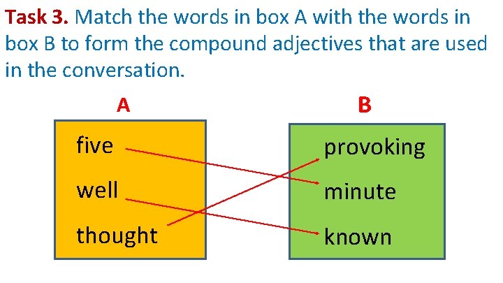 Task 3. Match the words in box A with the words in box B