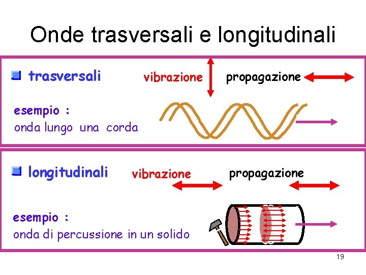 Onde trasversali e longitudinali trasversali vibrazione propagazione esempio : onda lungo una corda longitudinali