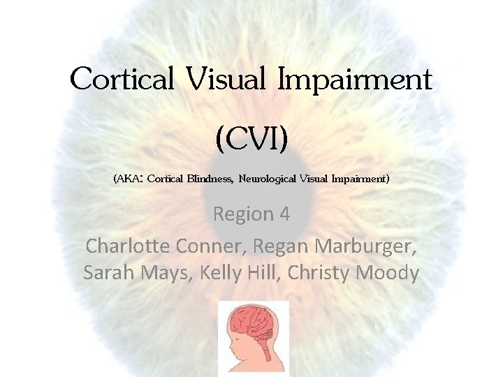 Cortical Visual Impairment (CVI) (AKA: Cortical Blindness, Neurological Visual Impairment) Region 4 Charlotte Conner,