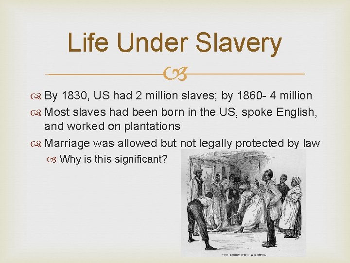 Life Under Slavery By 1830, US had 2 million slaves; by 1860 - 4