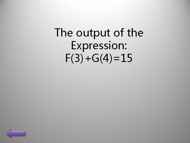 The output of the Expression: F(3)+G(4)=15 