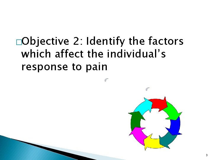 �Objective 2: Identify the factors which affect the individual’s response to pain 3 