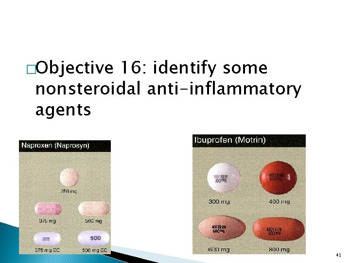 �Objective 16: identify some nonsteroidal anti-inflammatory agents 41 