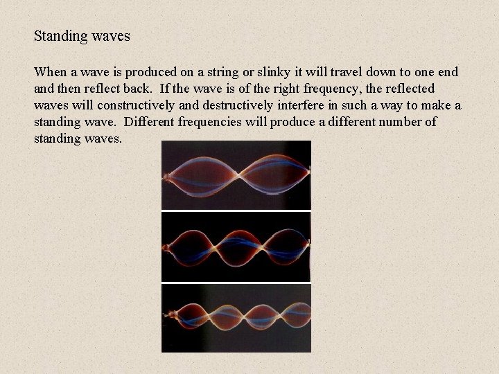Standing waves When a wave is produced on a string or slinky it will