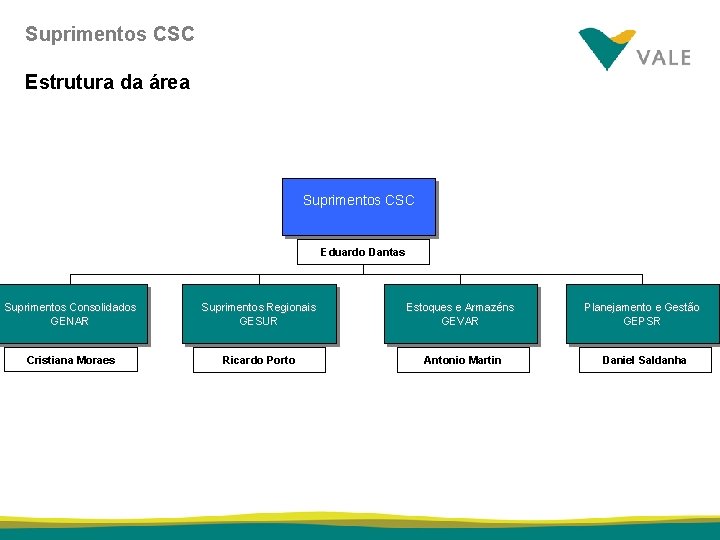 Suprimentos CSC Estrutura da área Suprimentos CSC Eduardo Dantas Suprimentos Consolidados GENAR Suprimentos Regionais