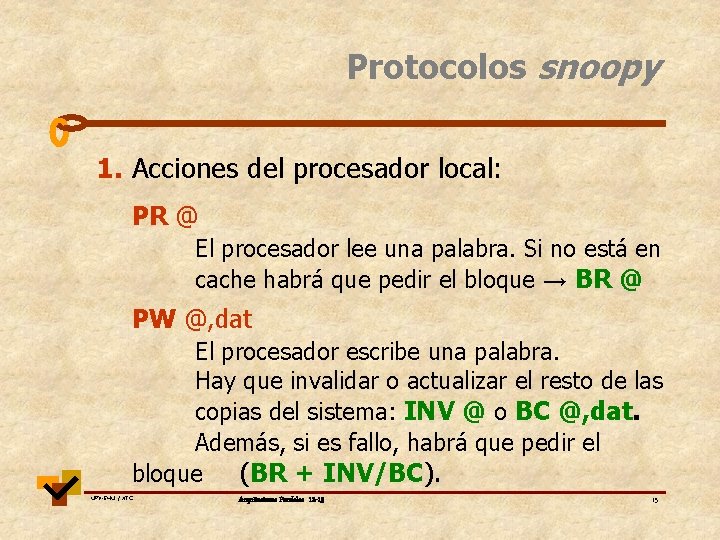 Protocolos snoopy 1. Acciones del procesador local: PR @ El procesador lee una palabra.