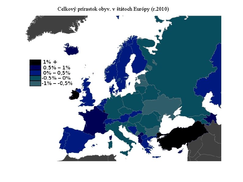 Celkový prírastok obyv. v štátoch Európy (r. 2010) 