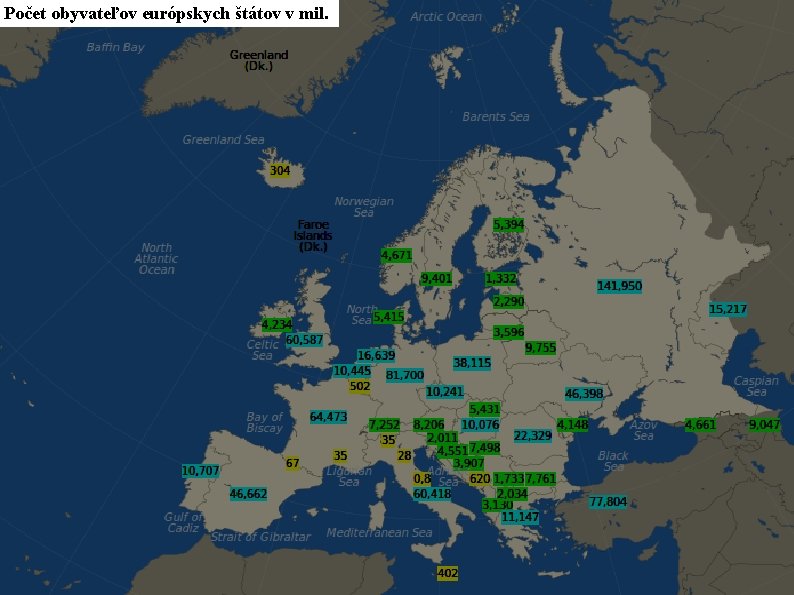 Počet obyvateľov európskych štátov v mil. 