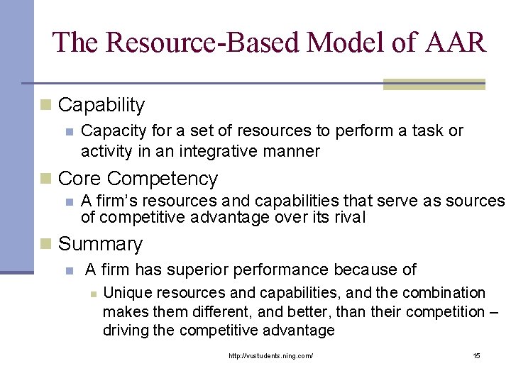 The Resource-Based Model of AAR n Capability n Capacity for a set of resources