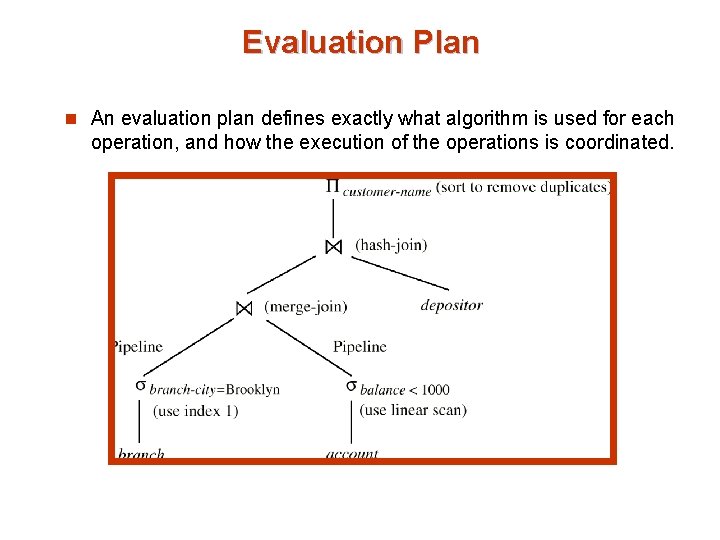 Evaluation Plan n An evaluation plan defines exactly what algorithm is used for each