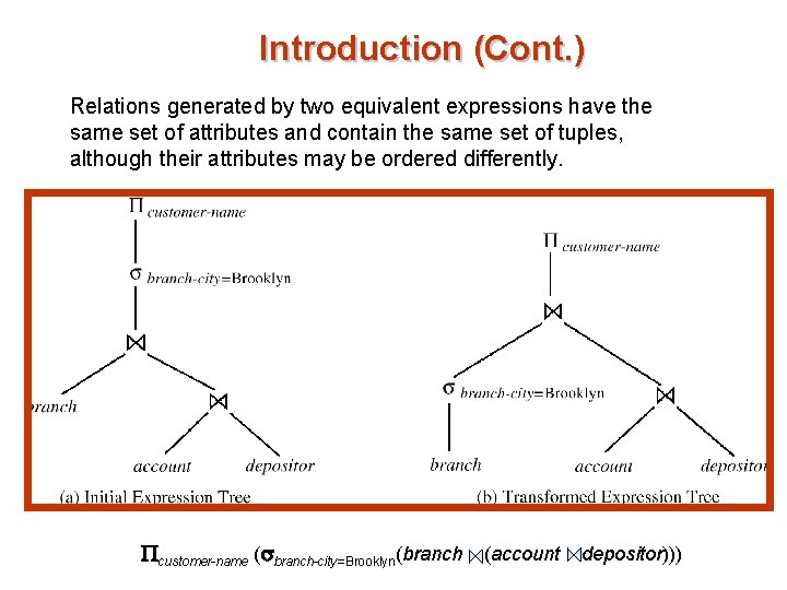 Introduction (Cont. ) Relations generated by two equivalent expressions have the same set of
