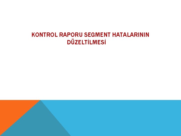 KONTROL RAPORU SEGMENT HATALARININ DÜZELTİLMESİ 