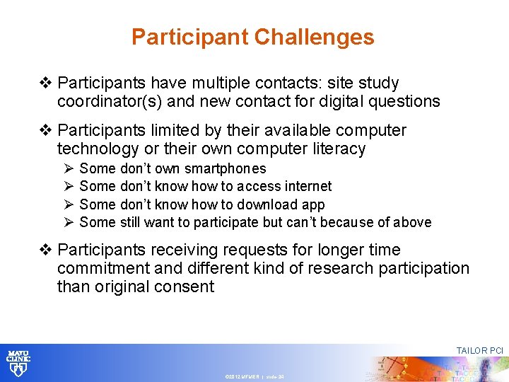 Participant Challenges v Participants have multiple contacts: site study coordinator(s) and new contact for Participant Challenges v Participants have multiple contacts: site study coordinator(s) and new contact for