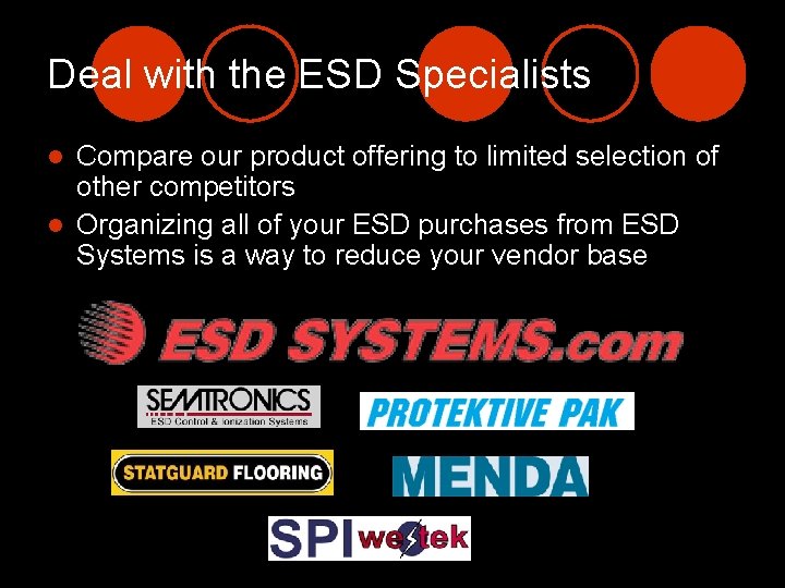 Deal with the ESD Specialists Compare our product offering to limited selection of other