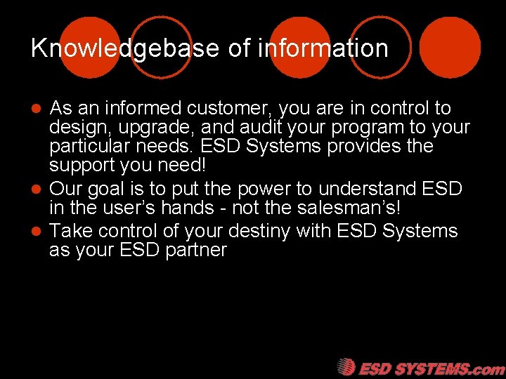 Knowledgebase of information As an informed customer, you are in control to design, upgrade,